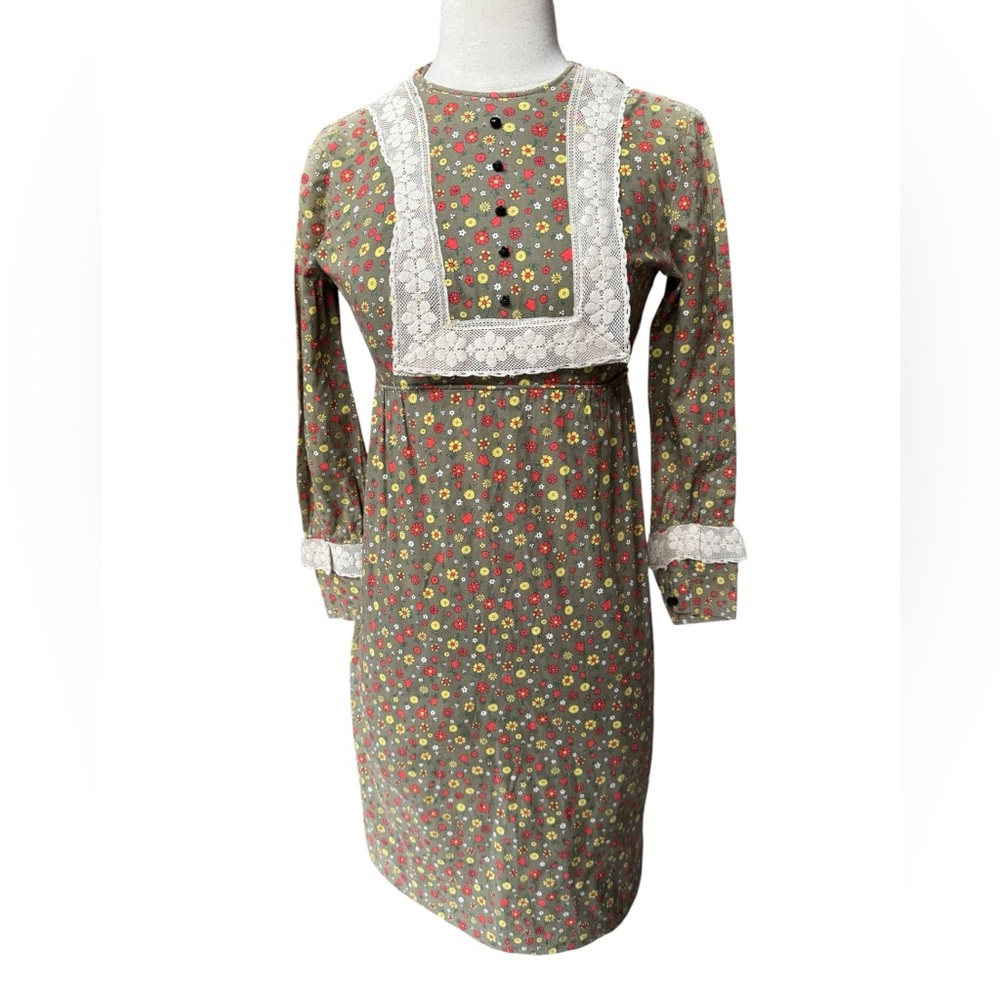 Late 1960s/70s Handmade Ditsy Floral Lace‎ Trim Hippie/Prairie Dress